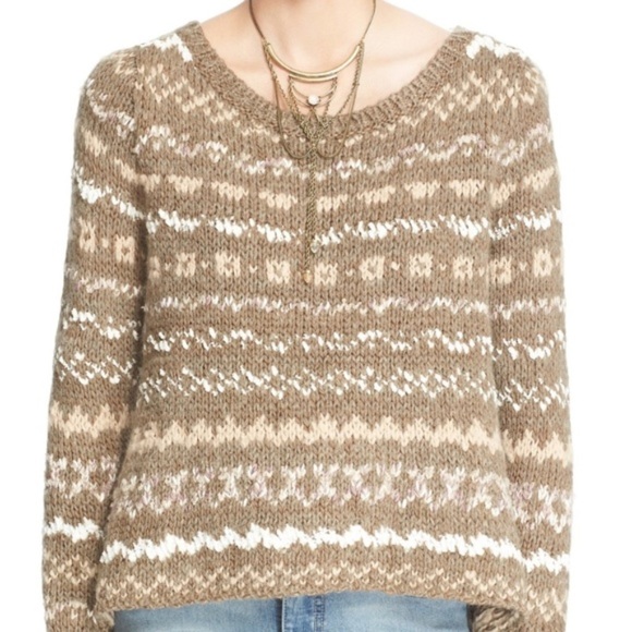 Free People Thru The Storm Pullover Fairisle Swing Sweater EUC - Picture 3 of 8